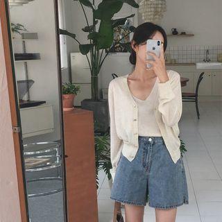Linen Blend Cardigan & Top Set