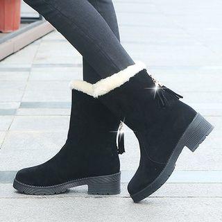 Suede Tassel Fleece-lined Mid-calf Boots