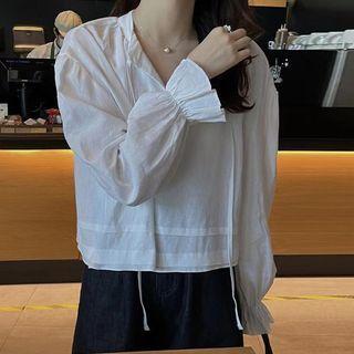 Long-sleeve Plain Tie-strap Shirt
