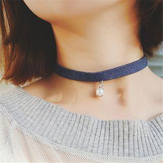 Faux Pearl Denim Choker