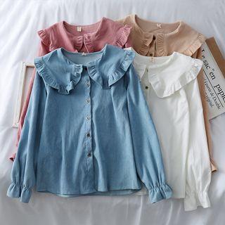 Ruffled-trim Loose-fit Corduroy Shirt