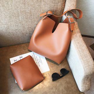 Faux Leather Shoulder Bag With Pouch