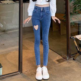 Mid Rise Heart Cutout Skinny Jeans