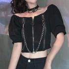 Balloon-sleeve Chained Cropped Blouse