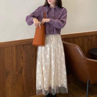 Collared Cardigan / Maxi Lace Skirt