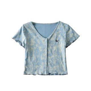 Tie-dye Print Button Cropped T-shirt