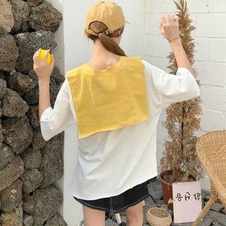 Crew-neck Elbow-sleeve T-shirt With Cape