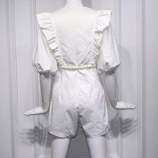 Short-sleeve Ruffle Trim Romper / Belt / Set