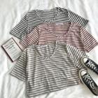 Color-block Striped Crewneck Short-sleeve T-shirt