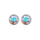 925 Sterling Silver Simple Round Stud Earrings With Silver Austrian Element Crystal Silver - One Size