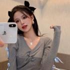 V-neck Bow Cropped T-shirt