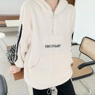 Fleece Two Tone Half Zip Lettering Hoodie