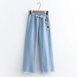 Cartoon Embroidered Loose Fit Jeans