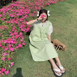 Floral Blouse / Plain Ruffle Dress