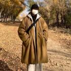 Mock Two-piece Hooded Double-breasted Long Coat