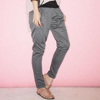 Elastic-waist Check-trim Pants Iron Gray - One Size