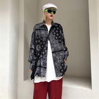 Long-sleeve Paisley Button-down Shirt As Shown In Figure - One Size
