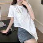 Short-sleeve Lace Panel Asymmetrical T-shirt