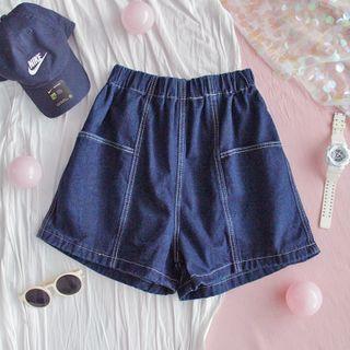 Elastic-waist Denim Shorts As Shown In Figure - One Size