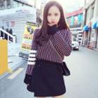 Set: Contrast-trim Print Sweater + Mini A-line Skirt