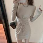 Long-sleeve Twist-front Knit Mini Bodycon Dress