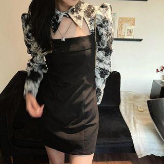 Patchwork Cutout Mini Shirtdress As Figure - One Size