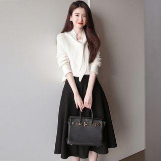 Set: Tie Waist Knit Top + A-line Midi Skirt