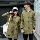 Couple Matching Lettering Hooded Long Jacket