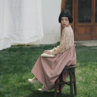Long-sleeve Floral Print Tie-front Midi A-line Dress