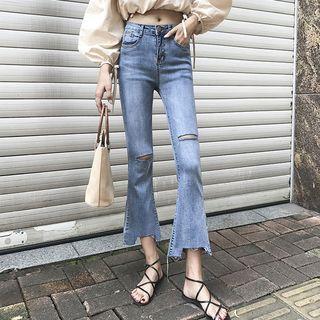 Cut-out Crop Boot-cut Jeans