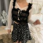 Long-sleeve Lace Top / Ruffled Camisole / Leopard Skirt
