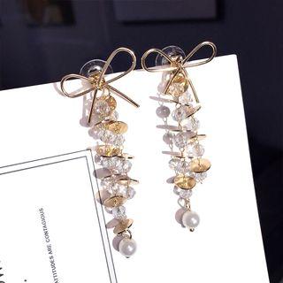 Faux Pearl Alloy Bow Dangle Earring Steel Needle - Gold - One Size