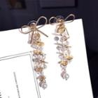 Faux Pearl Alloy Bow Dangle Earring Steel Needle - Gold - One Size