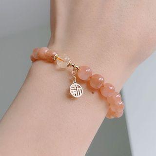 Chinese Characters Alloy Pendant Gemstone Bead Bracelet