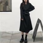 Set: Notch Lapel Midi Coat Dress + Belt Bag