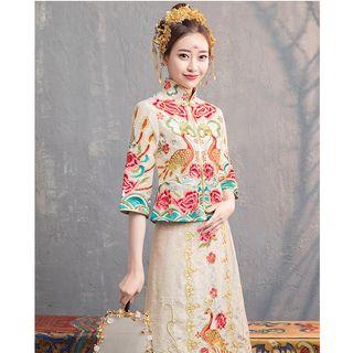Embroidered Elbow-sleeve Chinese Wedding Cheongsam
