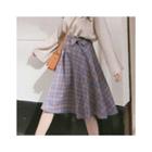 Bow Tie-waist Gingham A-line Skirt
