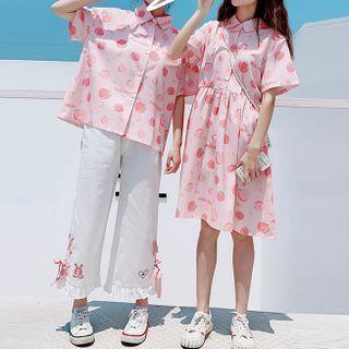 Short-sleeve Fruit Print Shirt / A-line Shirtdress