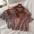 Short-sleeve Striped Lace-up Cropped T-shirt