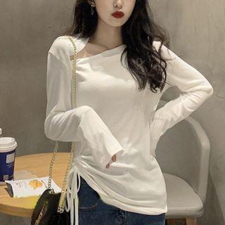Long-sleeve Asymmetrical Drawstring T-shirt