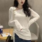 Long-sleeve Asymmetrical Drawstring T-shirt