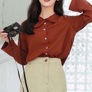 Tie-neck Shirt Wine Red - One Size