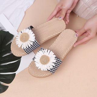 Flower Plaid Slide Sandals