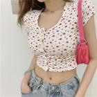 Short-sleeve Floral T-shirt Red Floral - White - One Size
