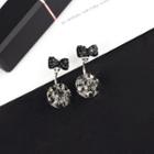 925 Sterling Silver Rhinestone Bow Swing Earring 1 Pair - As Shown In Figure - One Size
