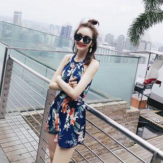 Floral Print Cut Out Back Swimdress