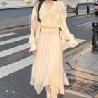 Ruffle Cardigan / Asymmetrical Midi A-line Skirt