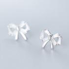 925 Sterling Silver Rhinestone Bow Earring 1 Pair - S925 Silver - As Shown In Figure - One Size