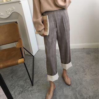 Cropped Cuffed Plaid Dress Pants