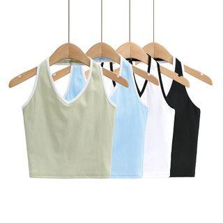 Contrast Trim Halter Crop Top